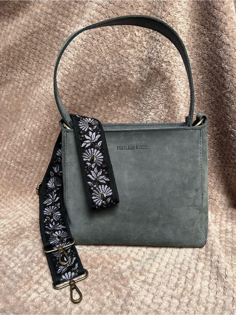 Portland Leather OG Triangle Shoulder Bag in Storm with Adjustable CB Strap